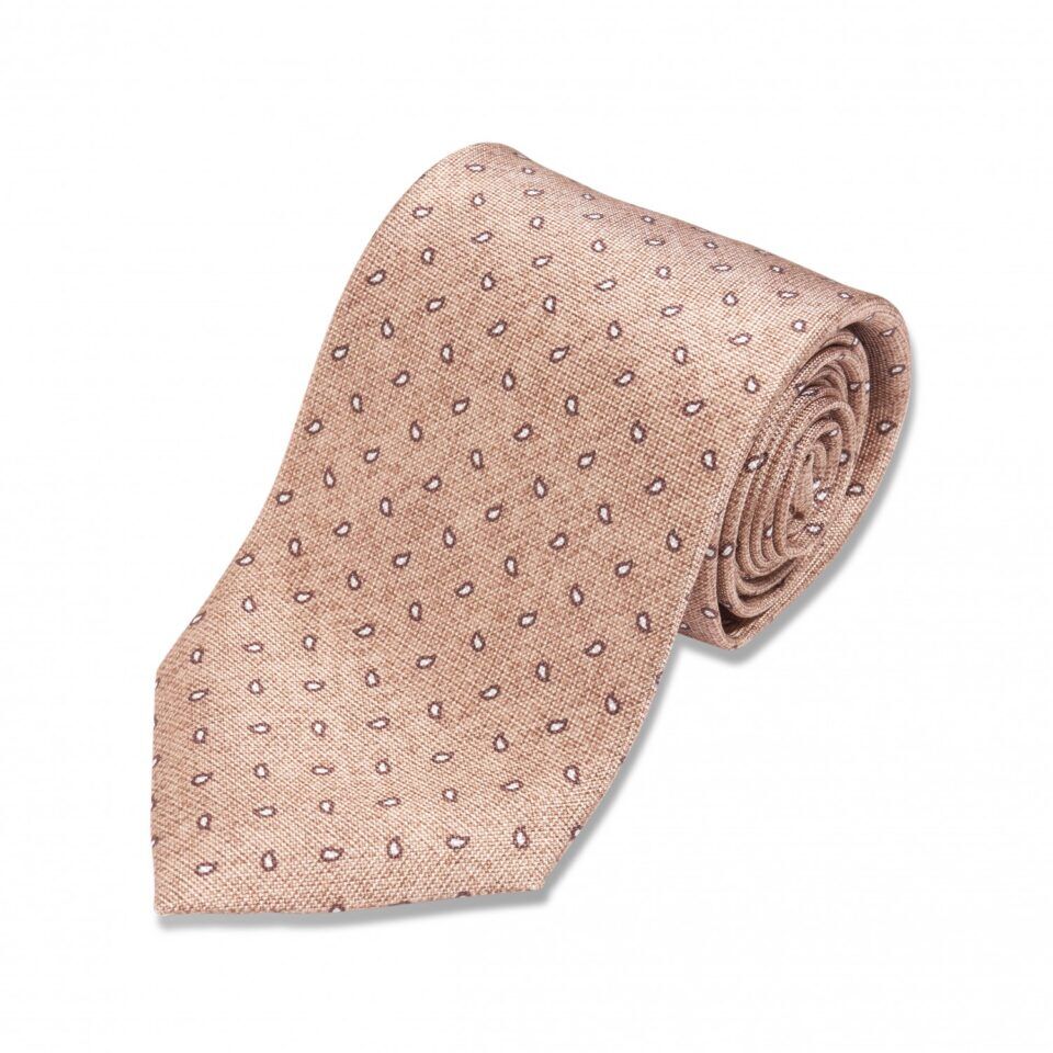 Tan with Brown and White Dots Silk Necktie
