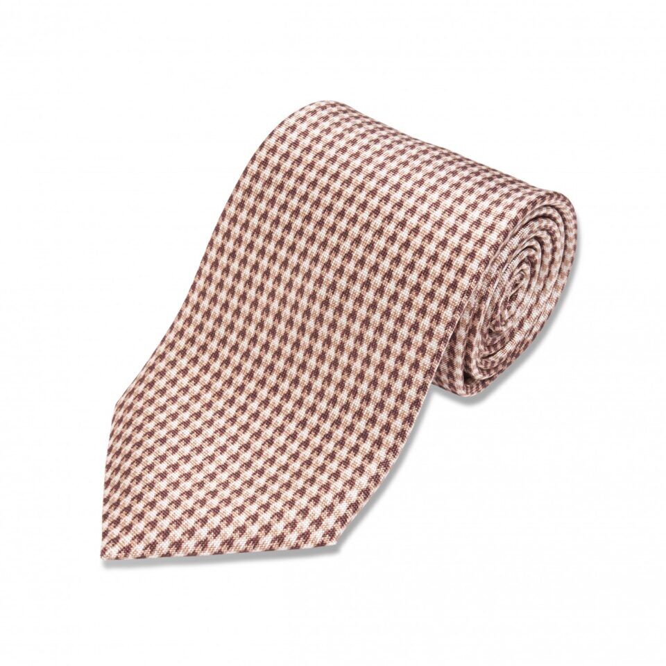 Tan and Brown Houndstooth Silk Necktie