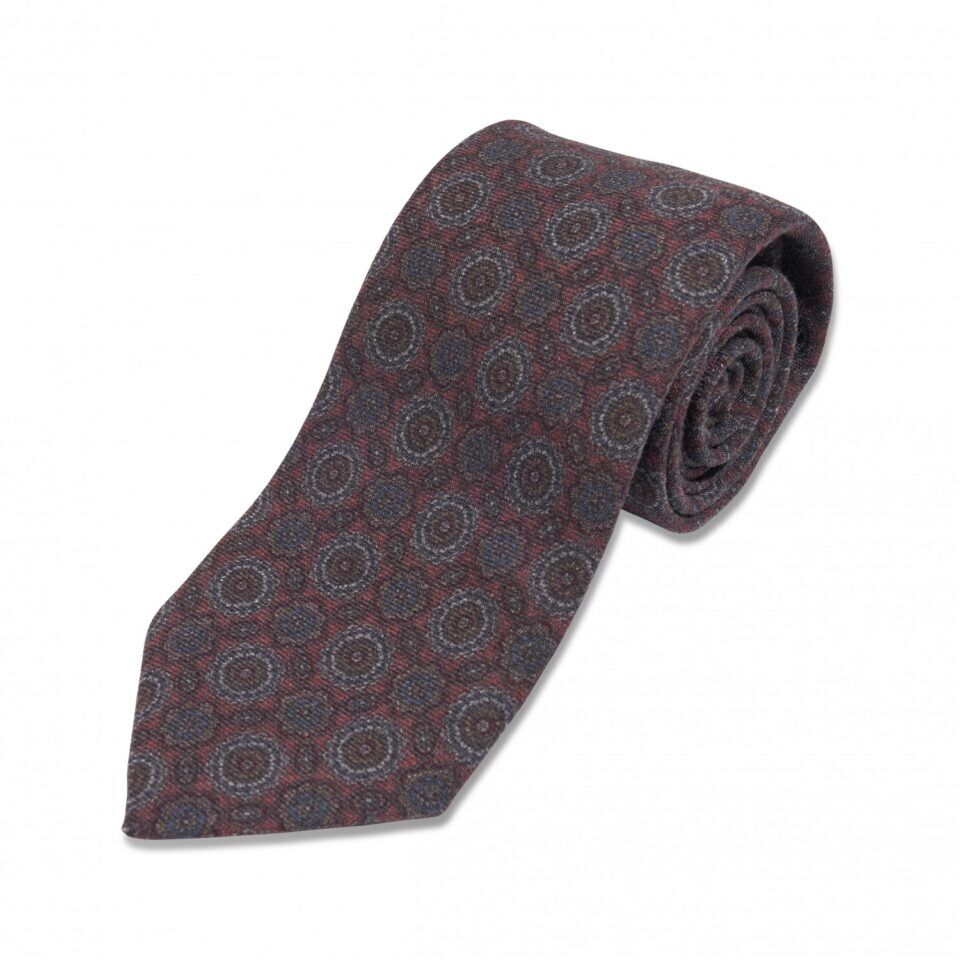 Pink with Tan and Blue Large Medallion Wool Necktie