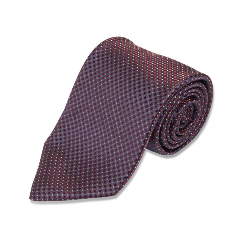 Navy With Red and Yellow Dots Silk Necktie