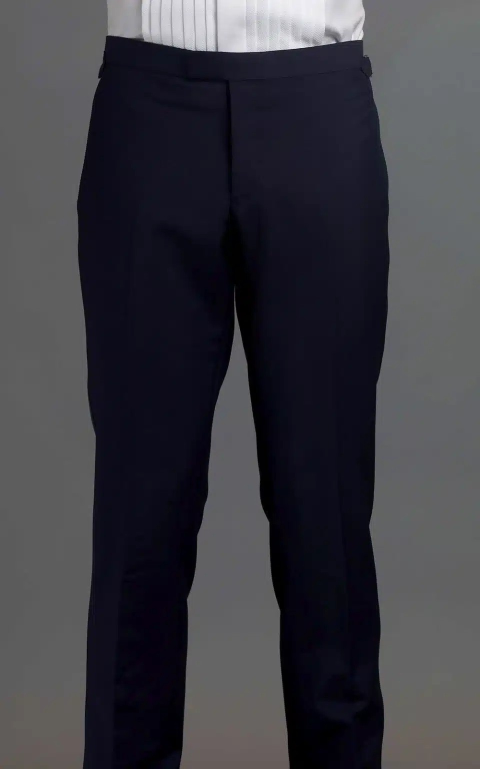 (product) Royal Blue One-Button MTM Tuxedo with Navy Satin Trim, pants detail