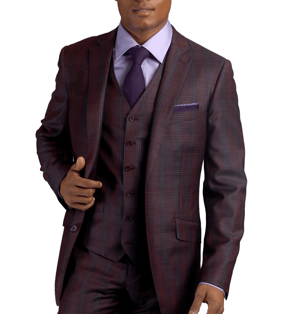 Maroon Plaid two-button Wool, made-to-measure Suit