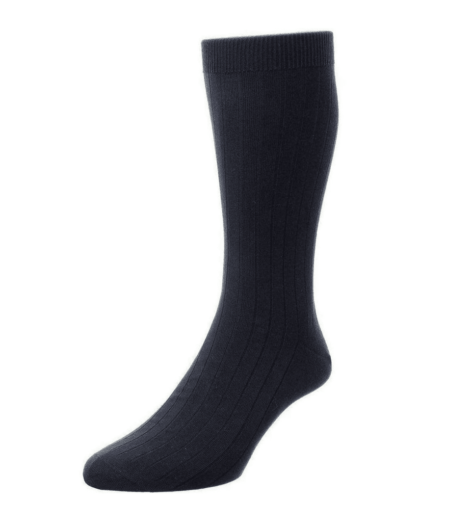 (product) Pantherella Highbury Wool Houndstooth Mid-Calf Socks - Navy