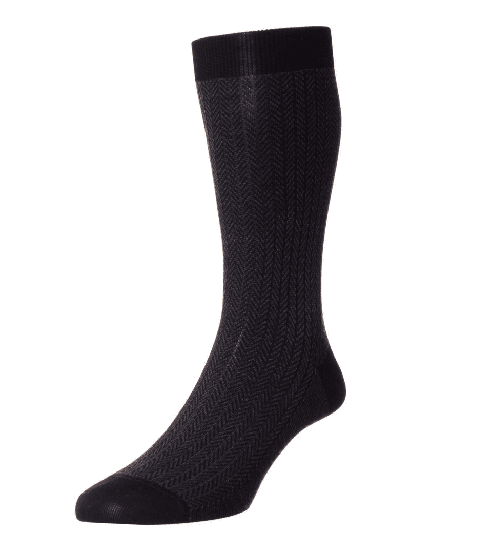 (product) Pantherella Highbury Wool Houndstooth Mid-Calf Socks - Navy