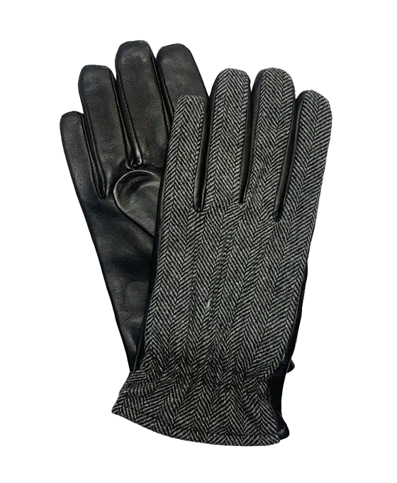 (product) Black Herringbone & Lambskin Gloves
