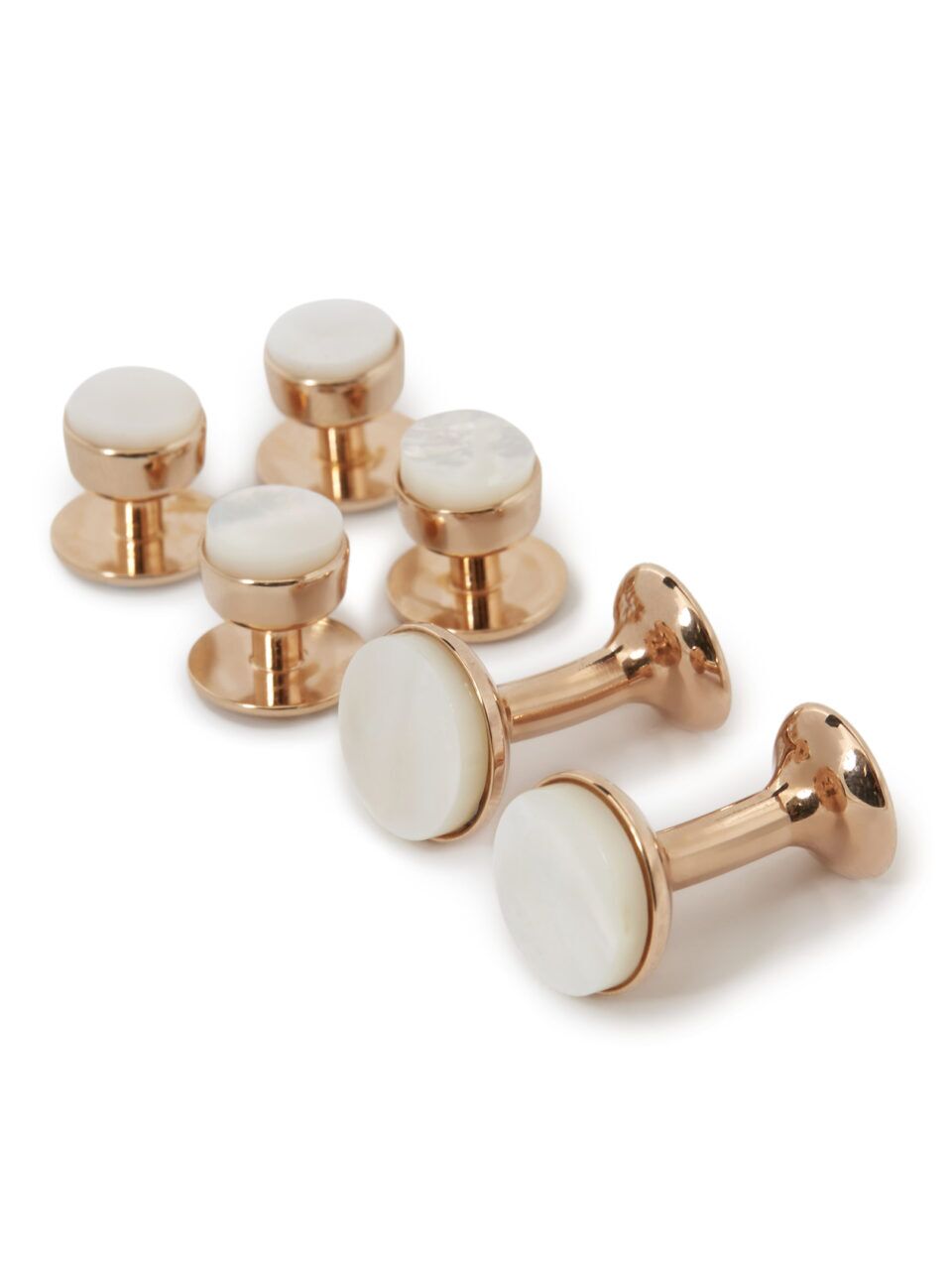 (product) Mother of Pearl Stud and Cufflink Set (Rose Gold)