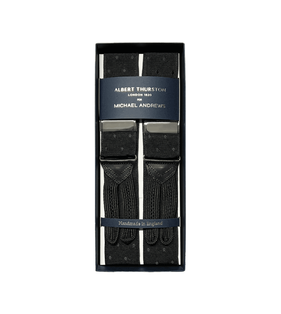 (product) Black Mono Dot Suspenders w Silver Hardware