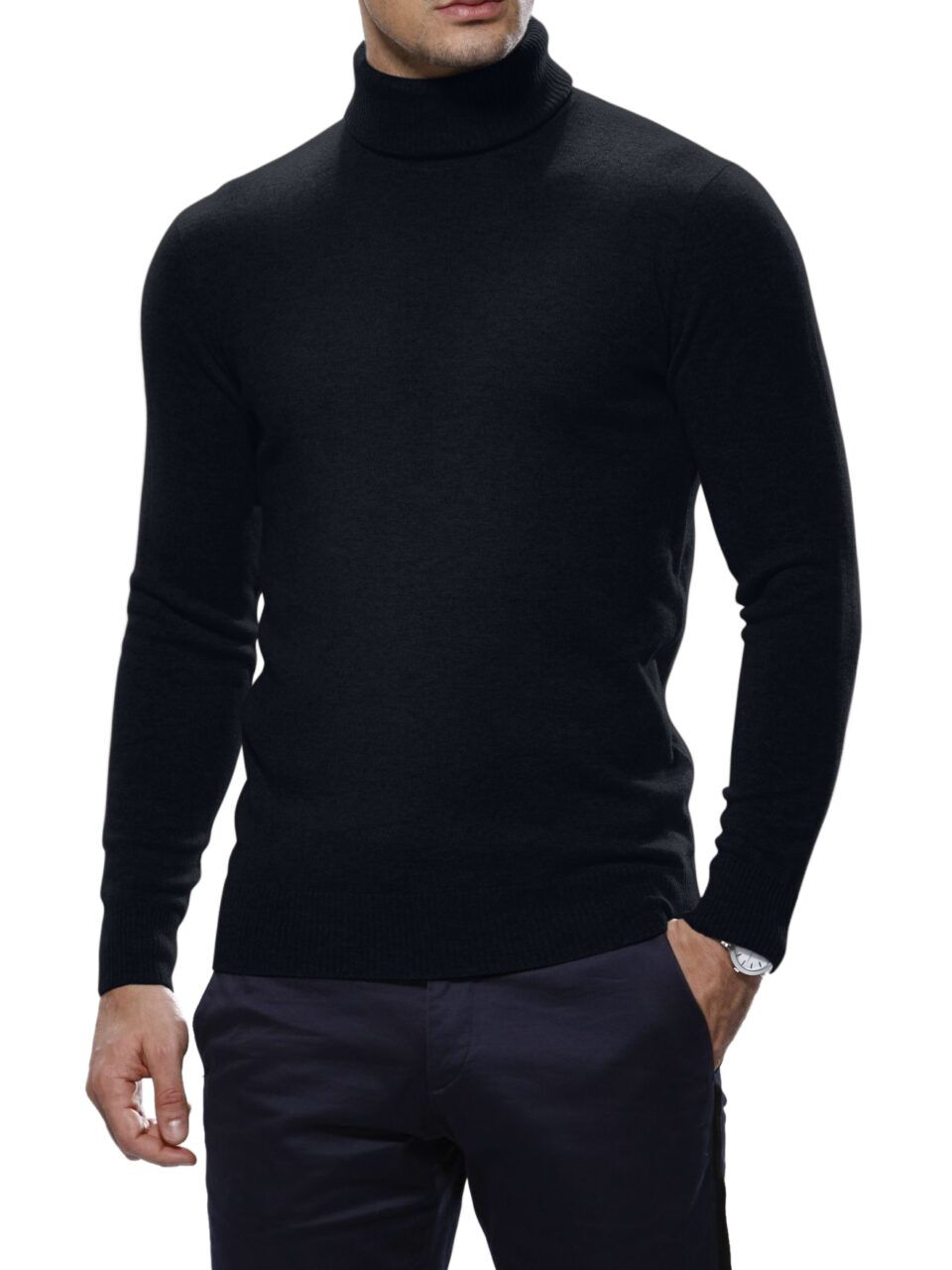 (product) Black Cashmere Turtle Neck Sweater