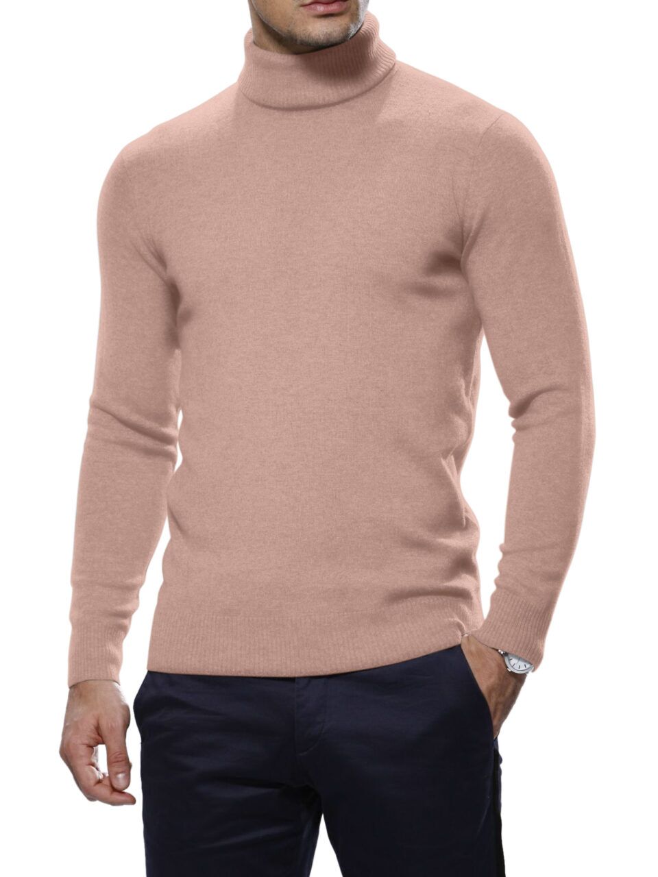 (product) Pink Merino Wool Turtle Neck Sweater