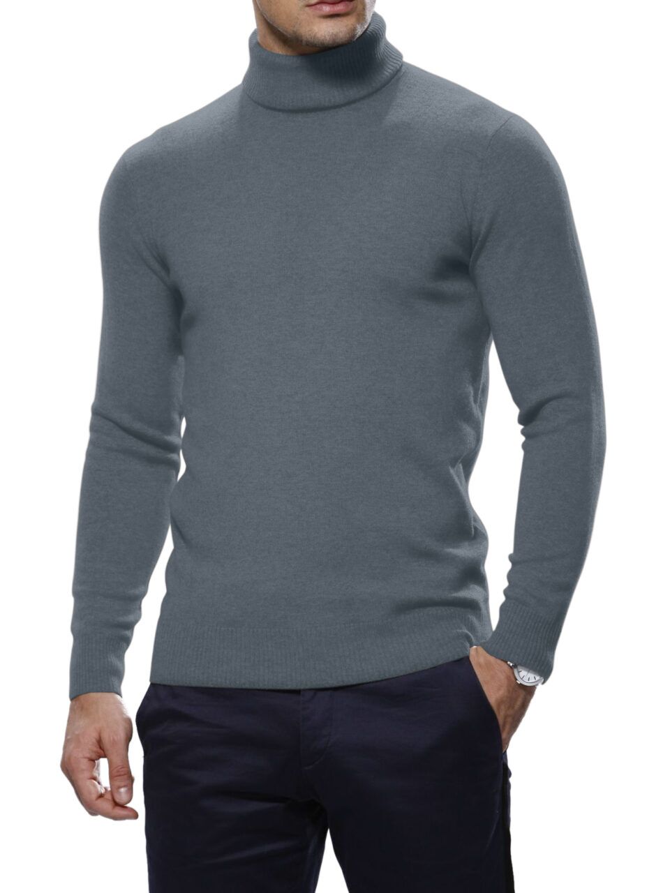 (product) Smoke Merino Wool Turtle Neck Sweater