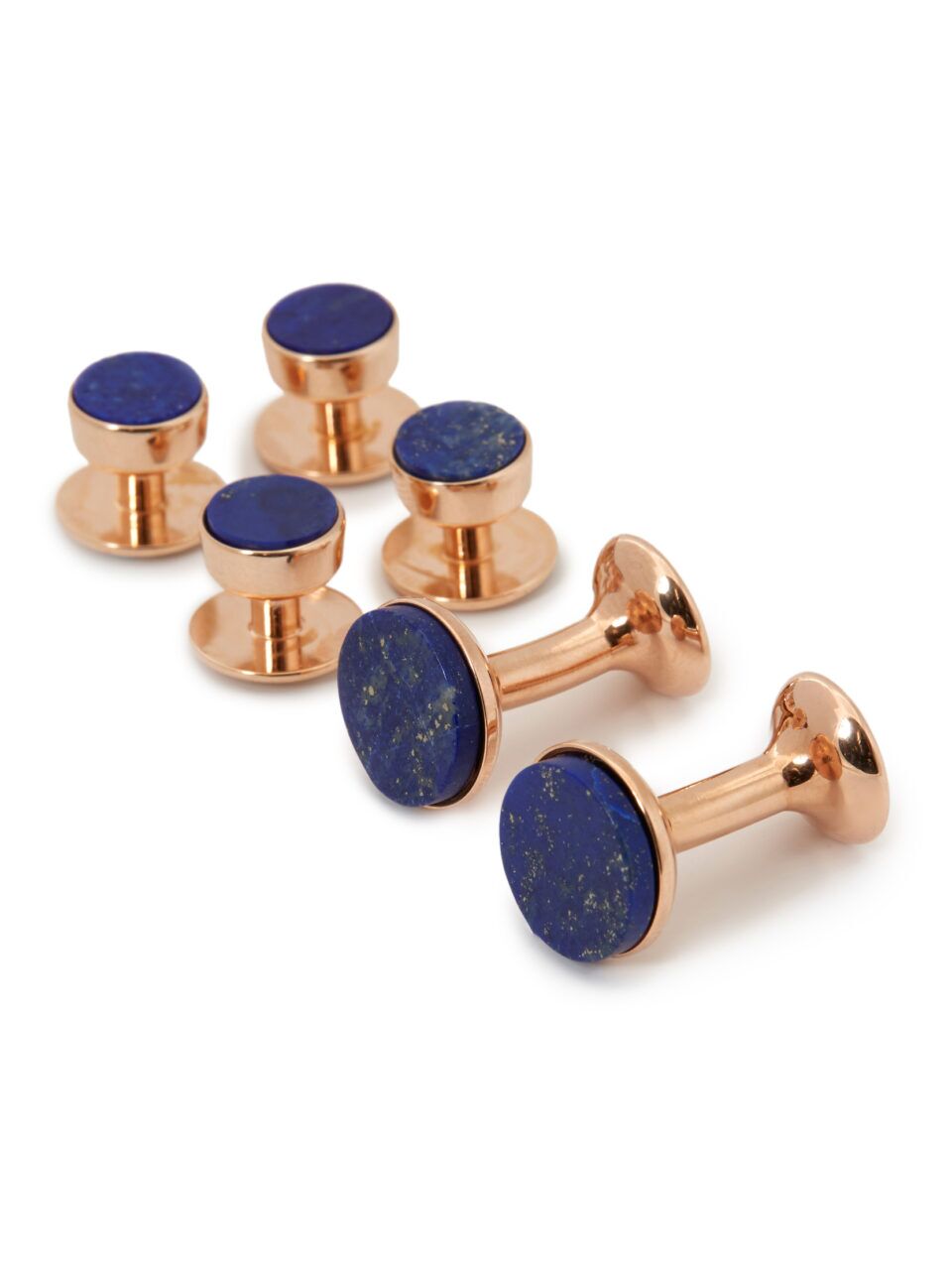 (product) Lapis Lazuli Stud and Cufflink Set (Rose Gold)