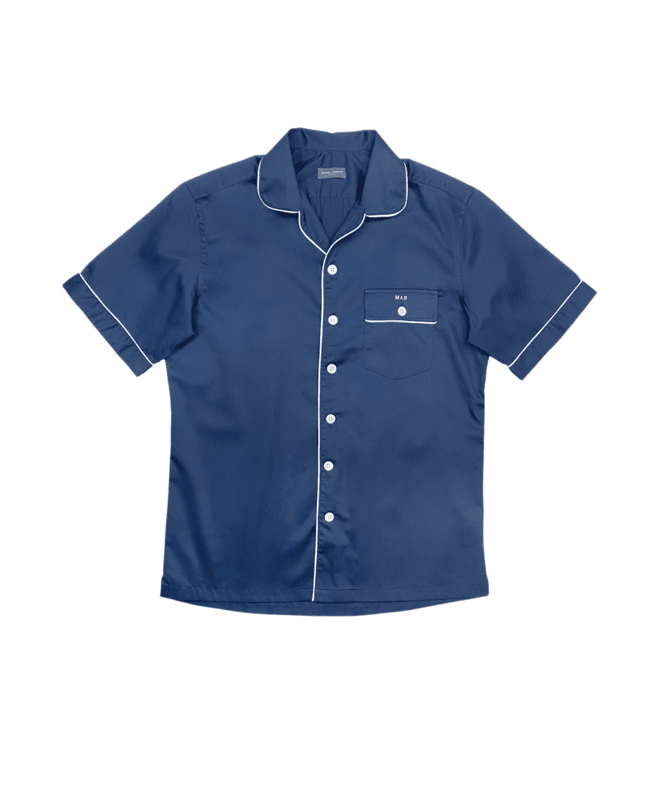 Michael Andrews-Custom Navy Short Sleeve Pajama Shirt with Embroidery