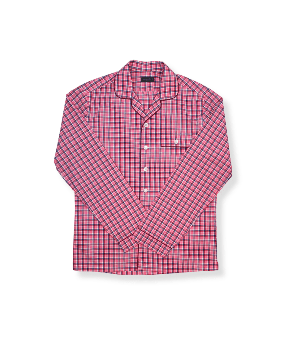 Michael Andrews-Custom Red Pink-Check Pajama Shirt