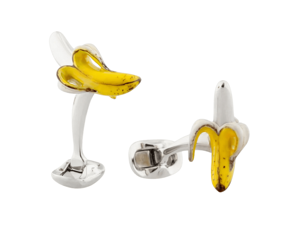 (product) The Reed Cufflinks, whimsical peeled banana design