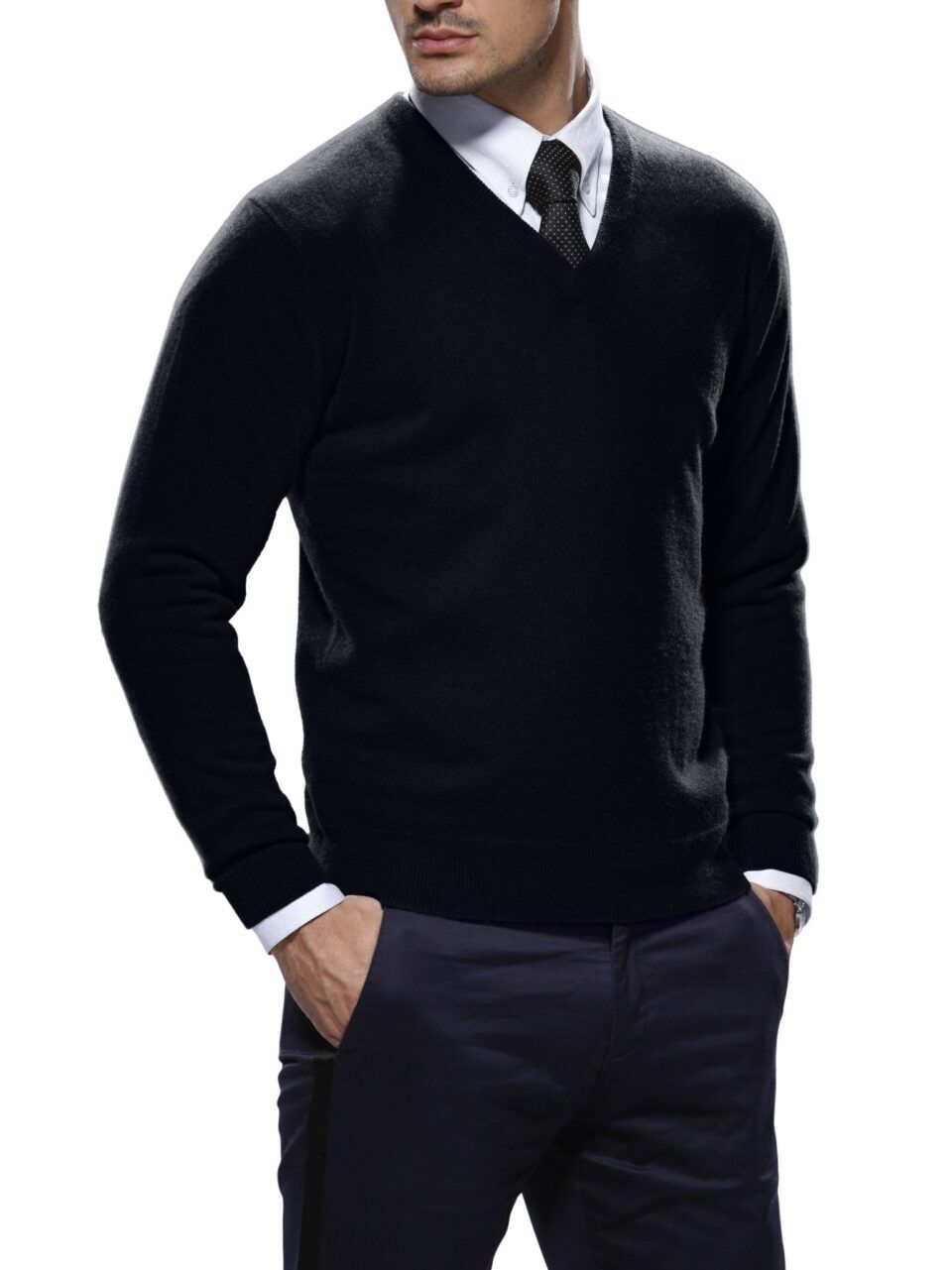 (product) Black Cashmere V-Neck Sweater