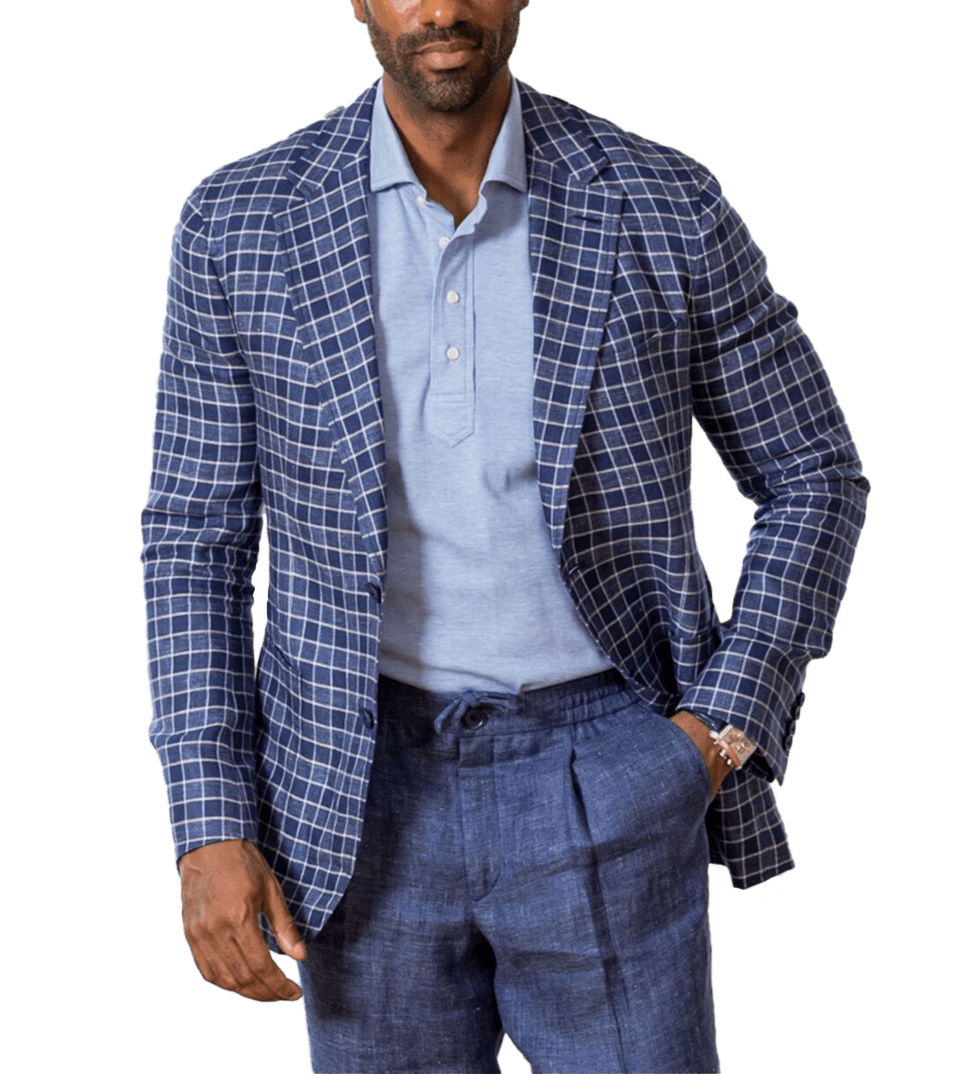 Blue Graph-Check Wool-Linen-Cotton Blend, Summer Sport Coat
