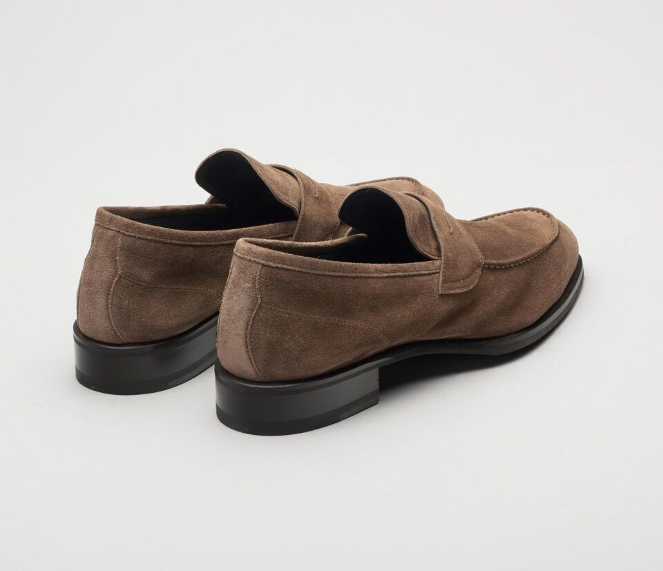 (product) Brera Farro Brown Suede Loafer, Back view of the pair