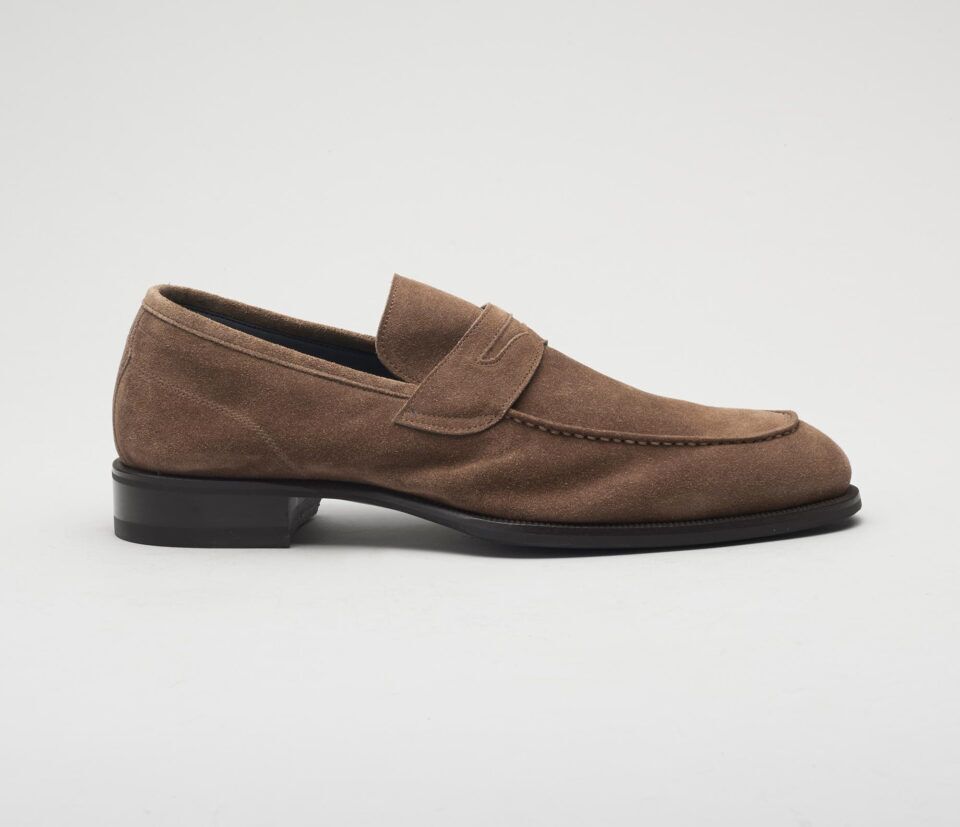 (product) Brera Farro Brown Suede Loafer, Single shoe side view