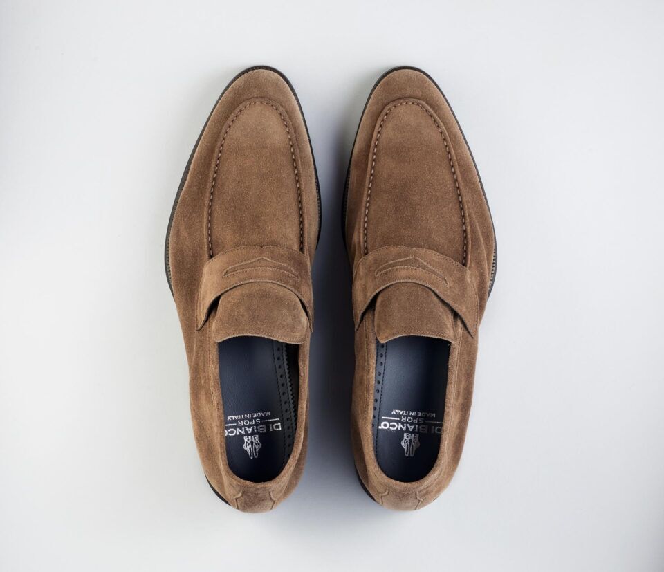 (product) Brera Farro Brown Suede Loafer, Top view of the pair