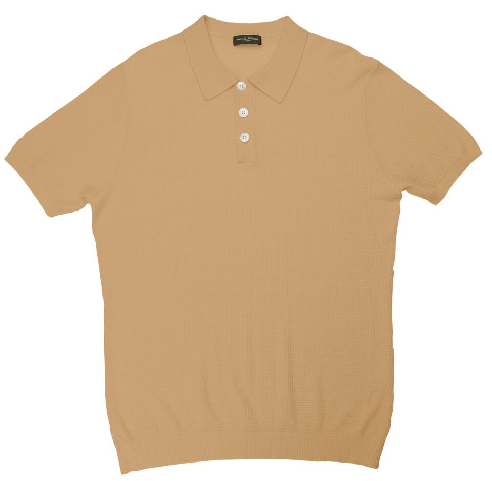 (product) Camel Silk Cashmere Link Stitch Polo