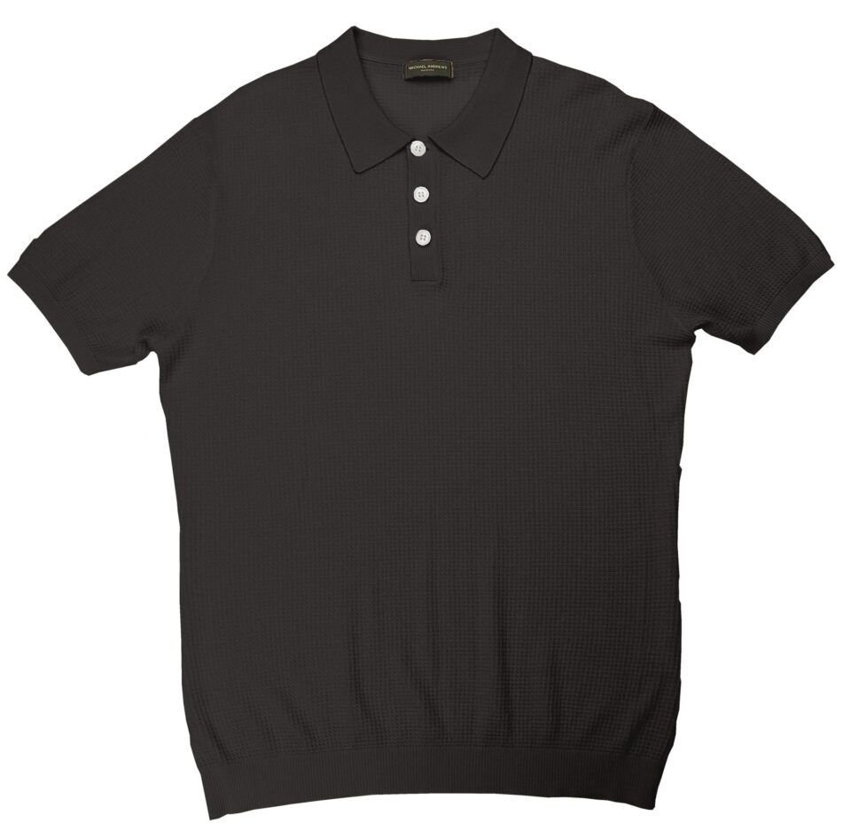 (product) Charcoal Silk Cashmere Link Stitch Polo