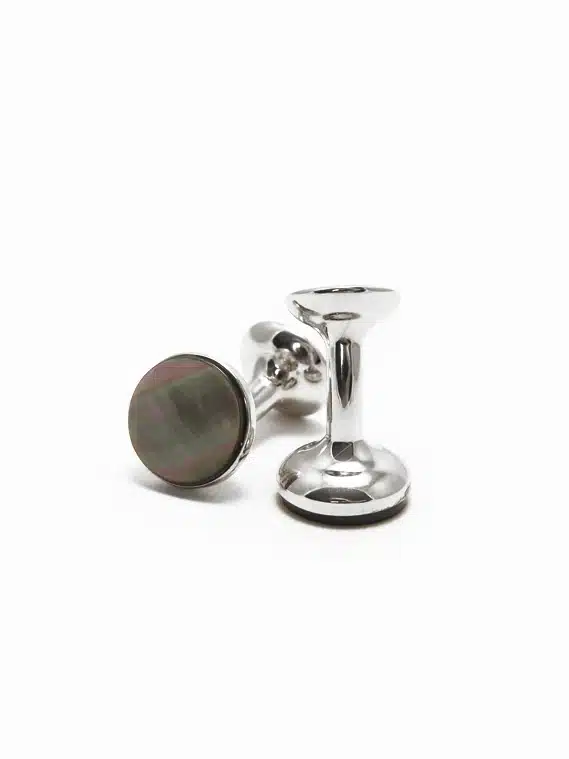 (product) Smokey Mother of Pearl Cufflinks (White Rhodium)
