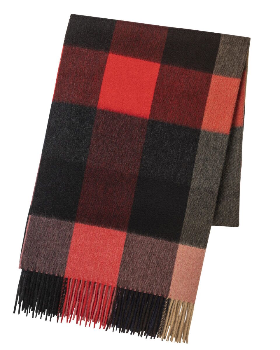 (product) Red Seven Colour Block Check Stole, Folded