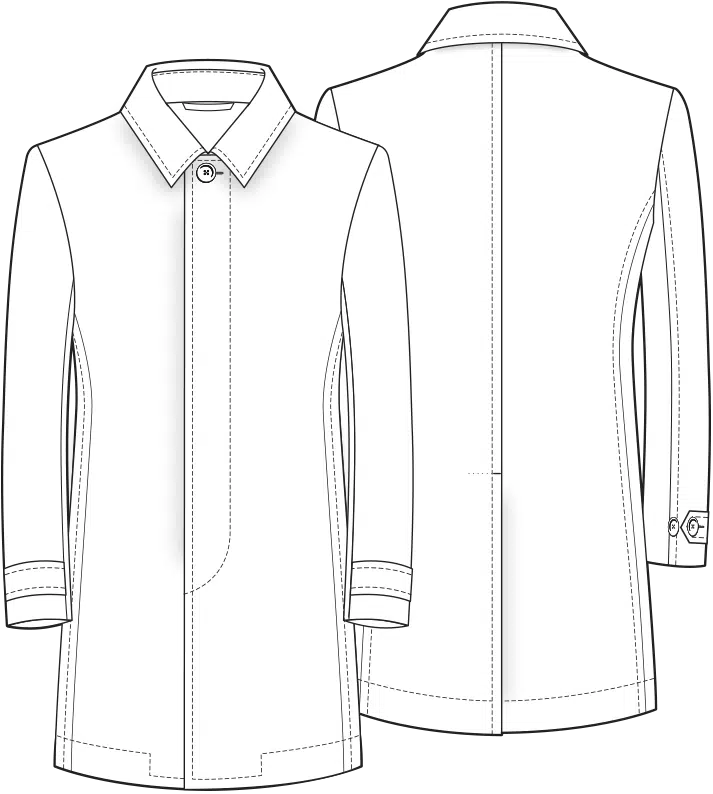 Line drawing of car coat showcasing front and back details