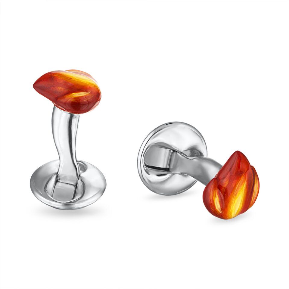 (product) The Flame Cufflinks, fiery amber flame design