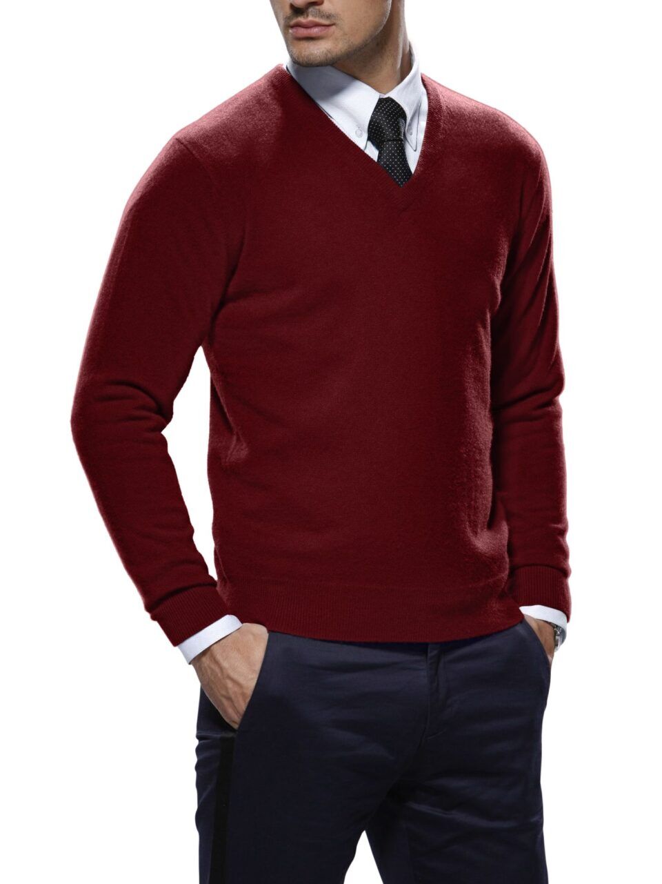 (product) Garnet Pima Cotton V-Neck Sweater