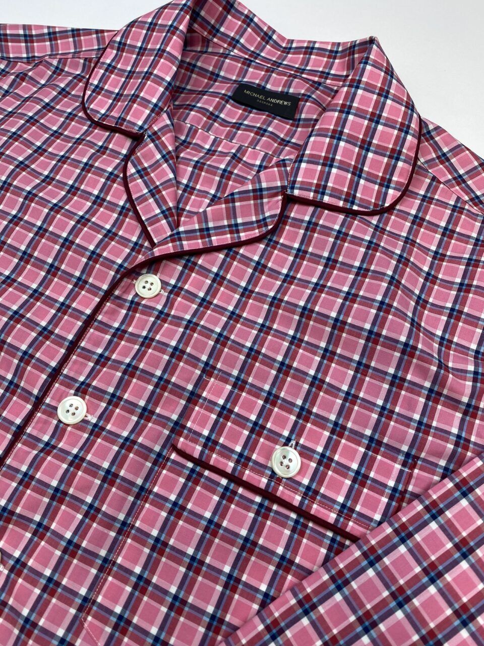 (product) Red & Pink Check Pajama Shirt, collar and buttons detail