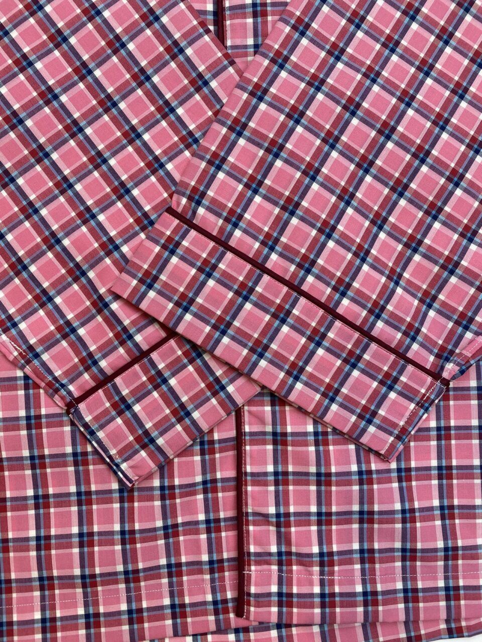 (product) Red & Pink Check Pajama Shirt, sleeve detail