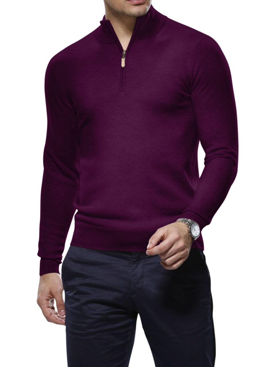 (product) Light Purple Merino Wool 1/4 Zip Mock Sweater
