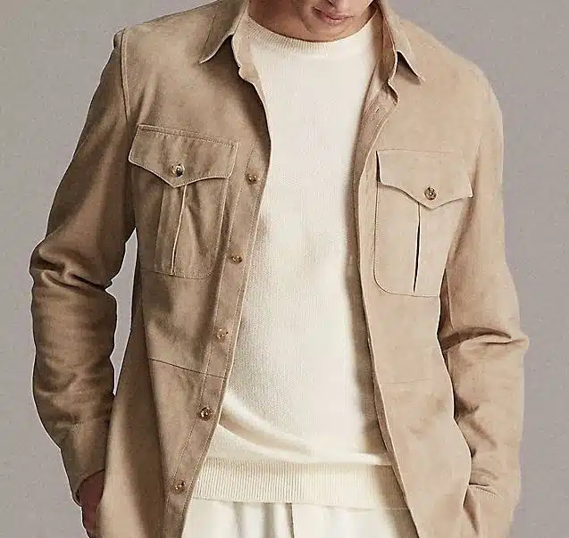 (product) Almond Lamb Suede Overshirt