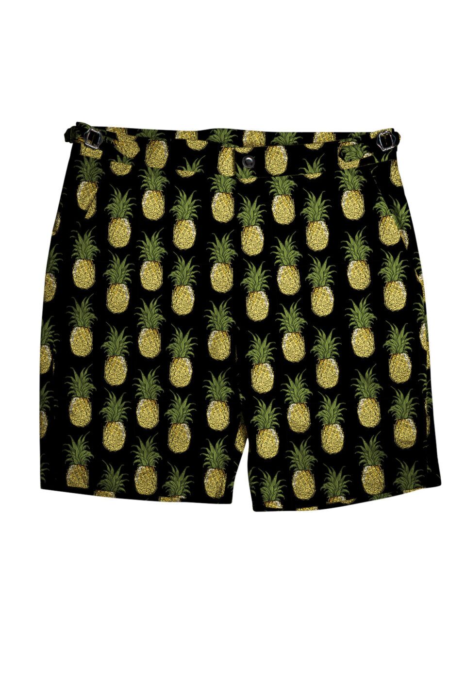 (product) Black with Yellow Pineapples Swim Shorts, full view