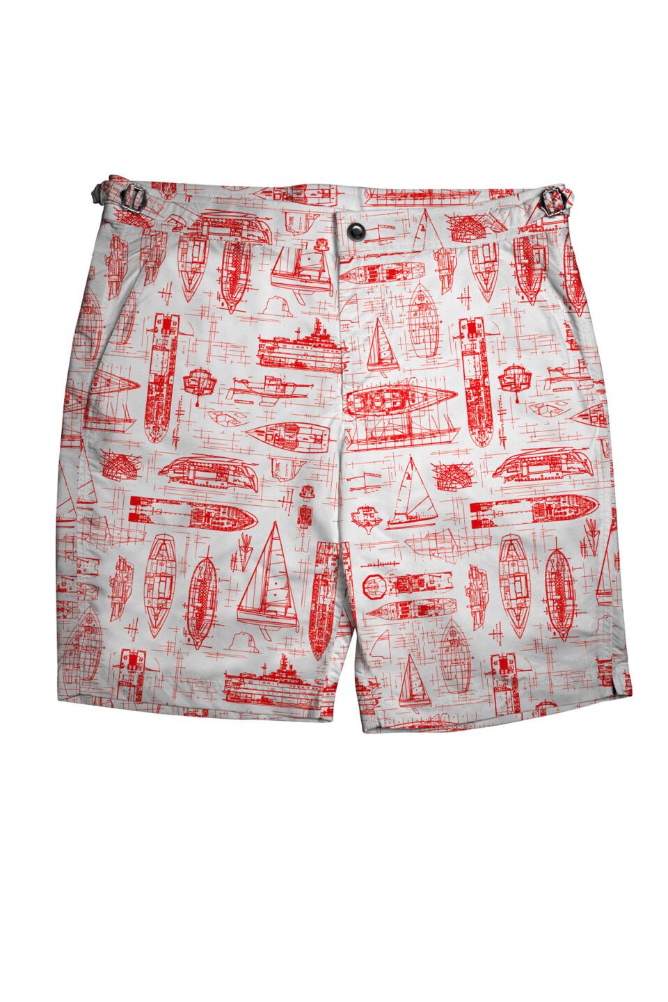 (product) White Swim Shorts with Red Boats