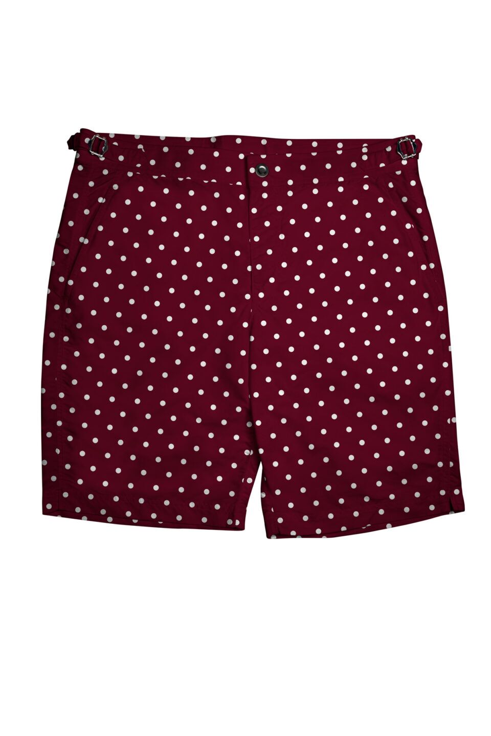 (product) Red/White Polka Dots Swim Shorts, front view