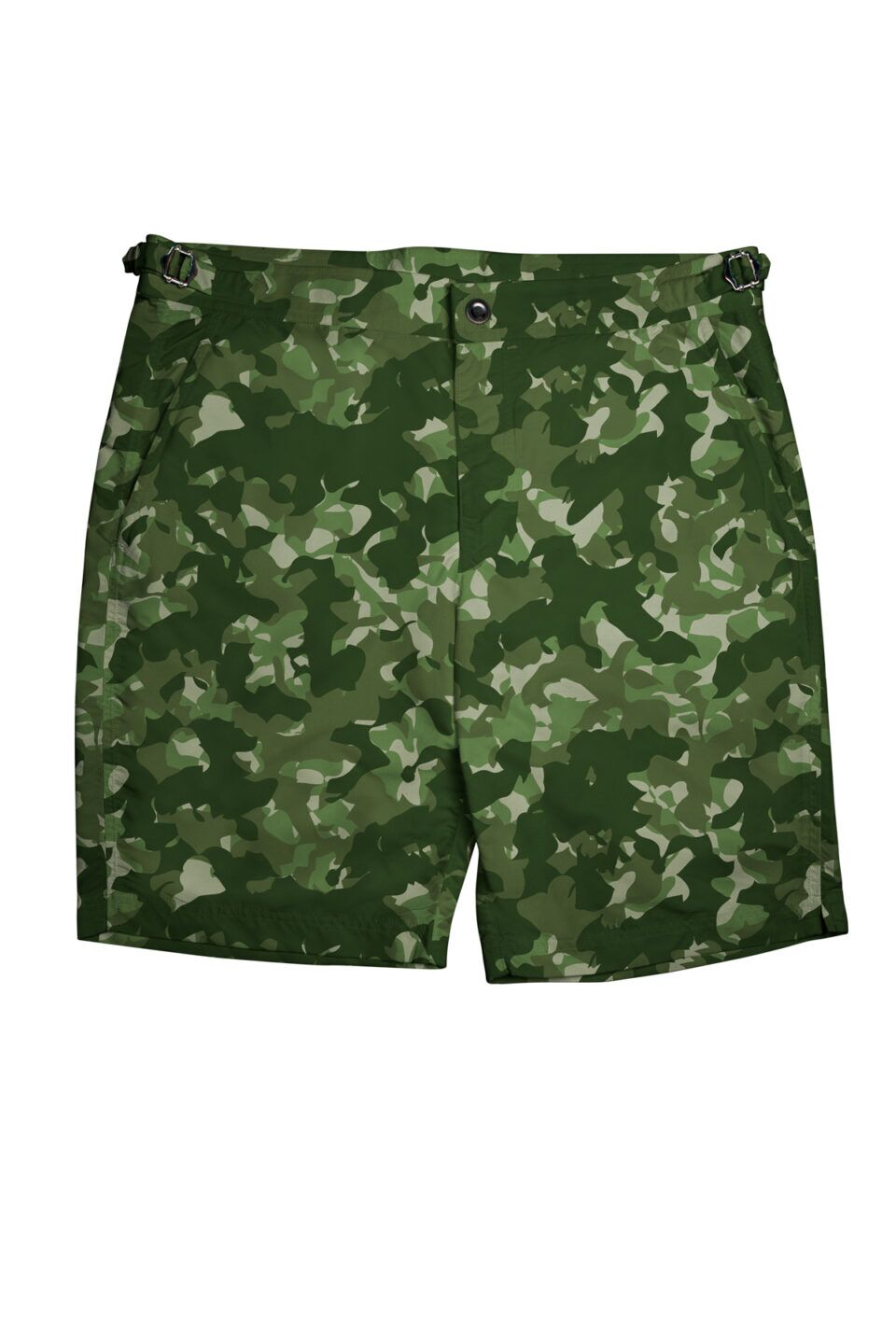 (product) Green Camouflage Swim Shorts, front view