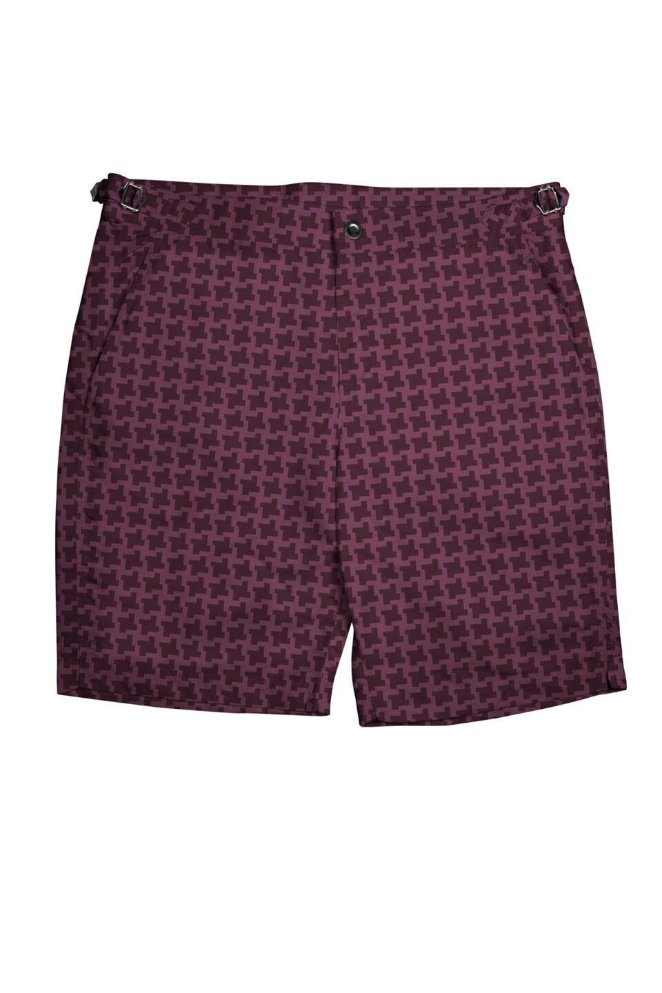 (product) Burgundy Houndstooth Swim Shorts