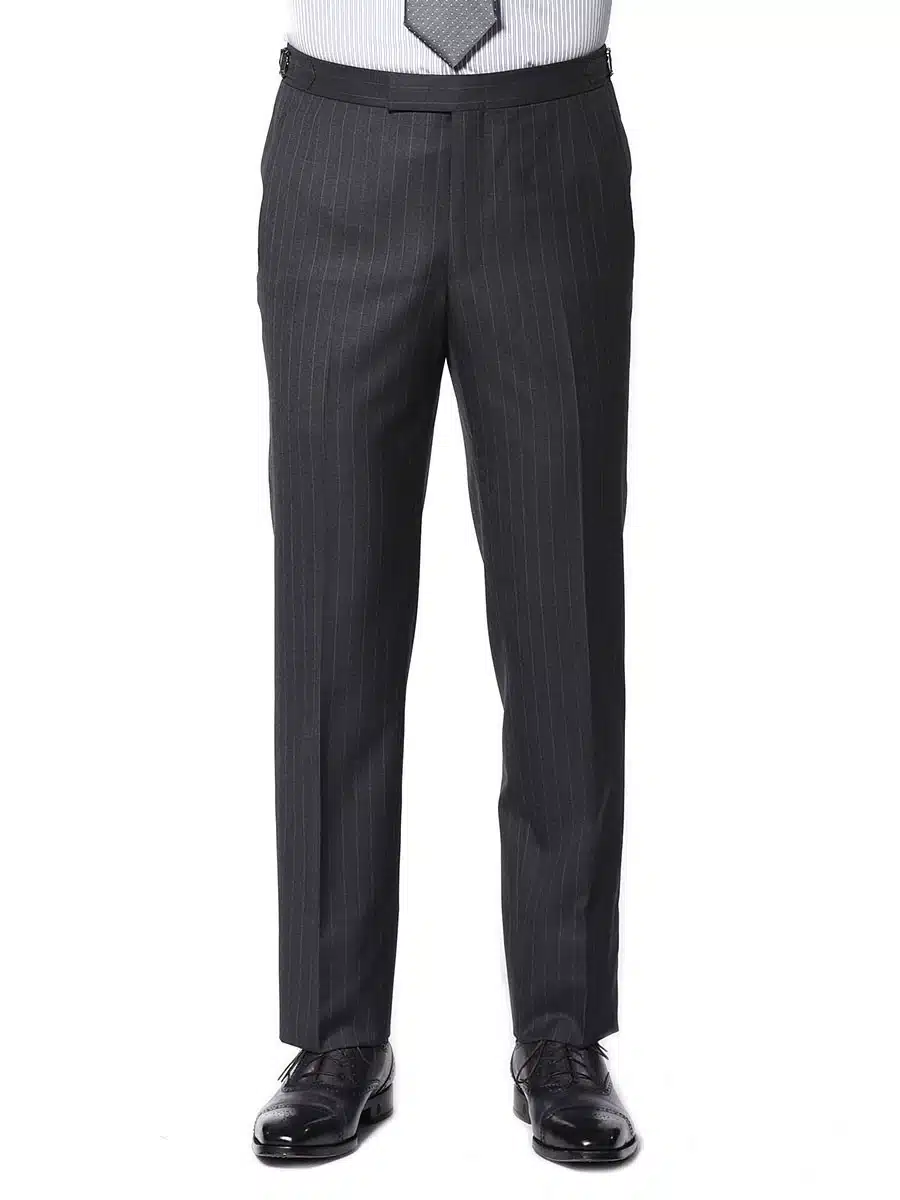 (product) Charcoal Twill Stripe Bespoke Suit, pants detail