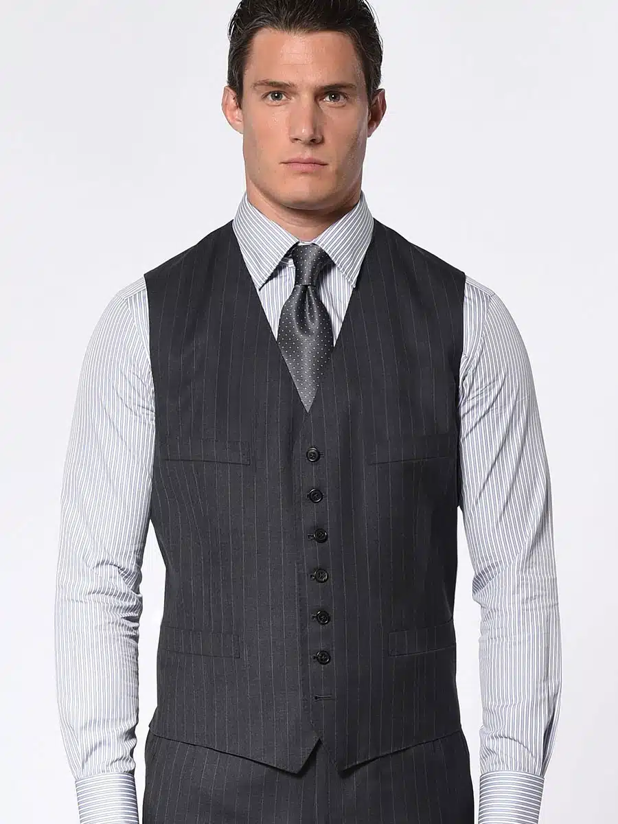(product) Charcoal Twill Stripe Bespoke Vest