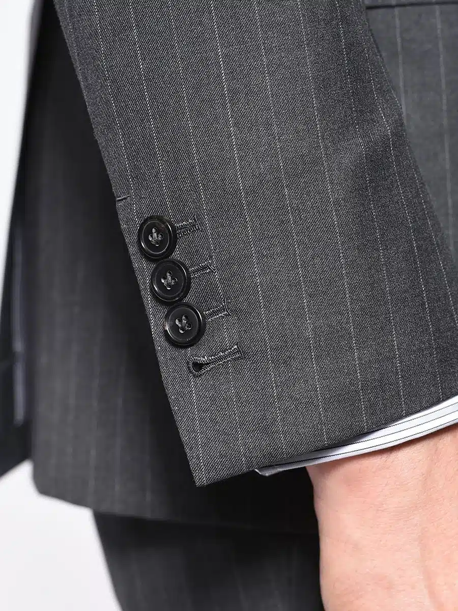 (product) Charcoal Twill Stripe Bespoke Suit, cuff detail