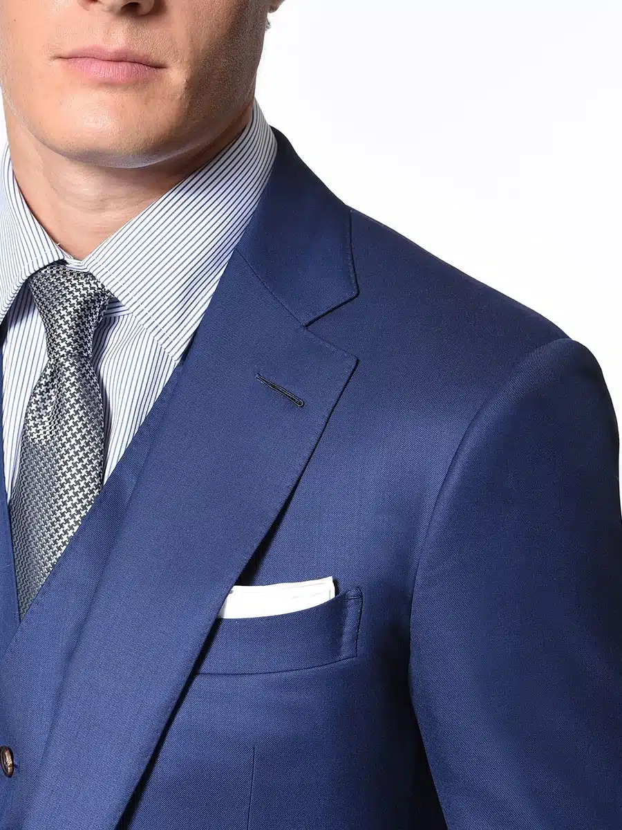 (product) Royal Blue 150's Bespoke Suit, lapel detail