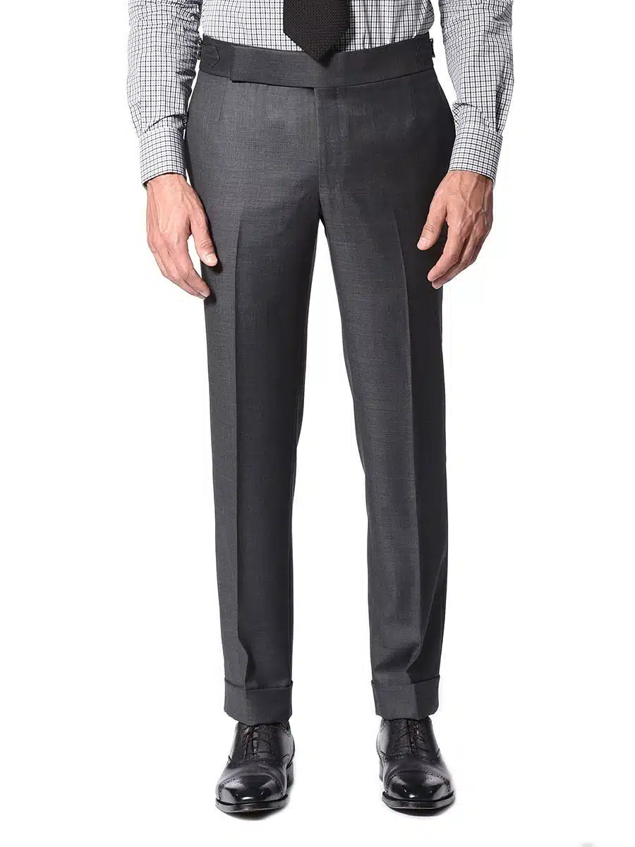 (product) Mid-Grey Sharkskin Bespoke Suit, Pants detail