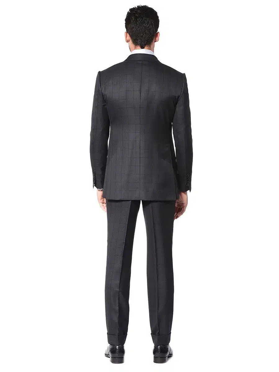 (product) Charcoal Houndstooth Windowpane Bespoke Suit, Back view