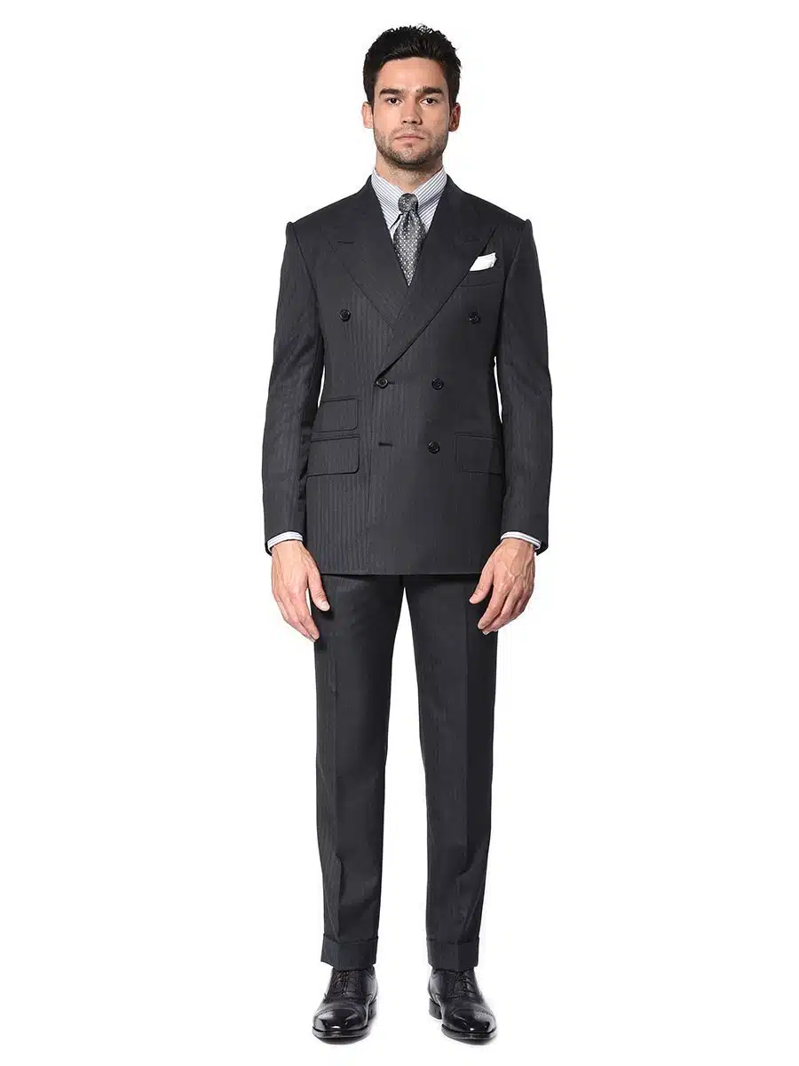 (product) Charcoal Stripe 6x2 DB Bespoke Suit
