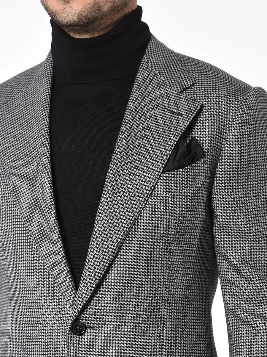 (product) Grey Houndstooth Signature Bespoke Sport Coat, lapel detail