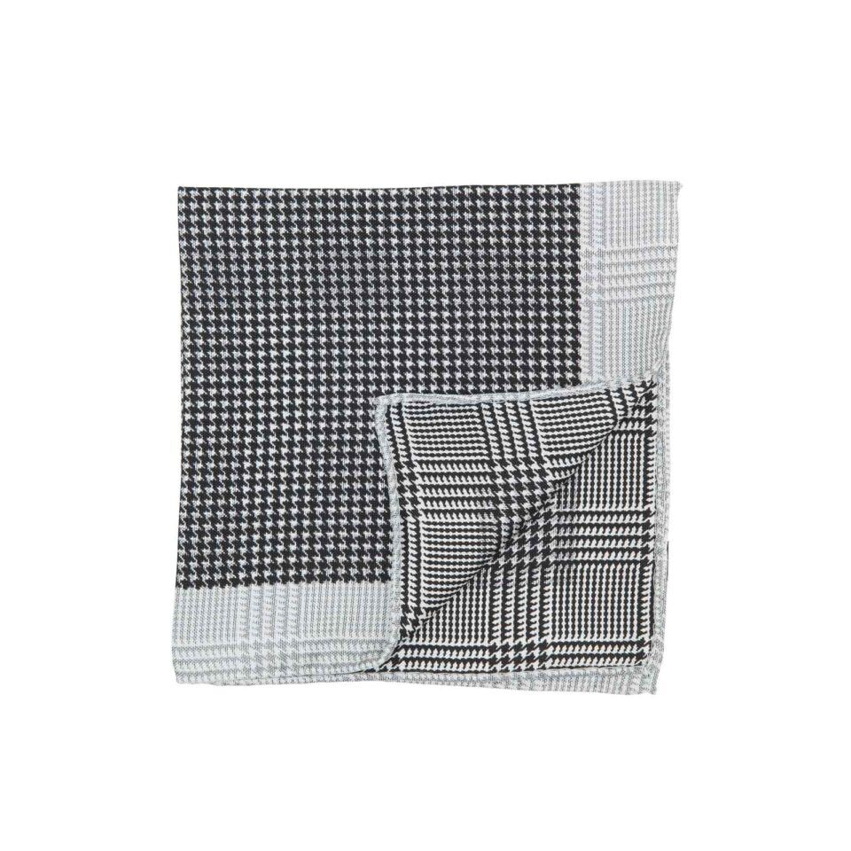 (product) Black Double Sided Houndstooth and Glencheck Pocket Square, Folded