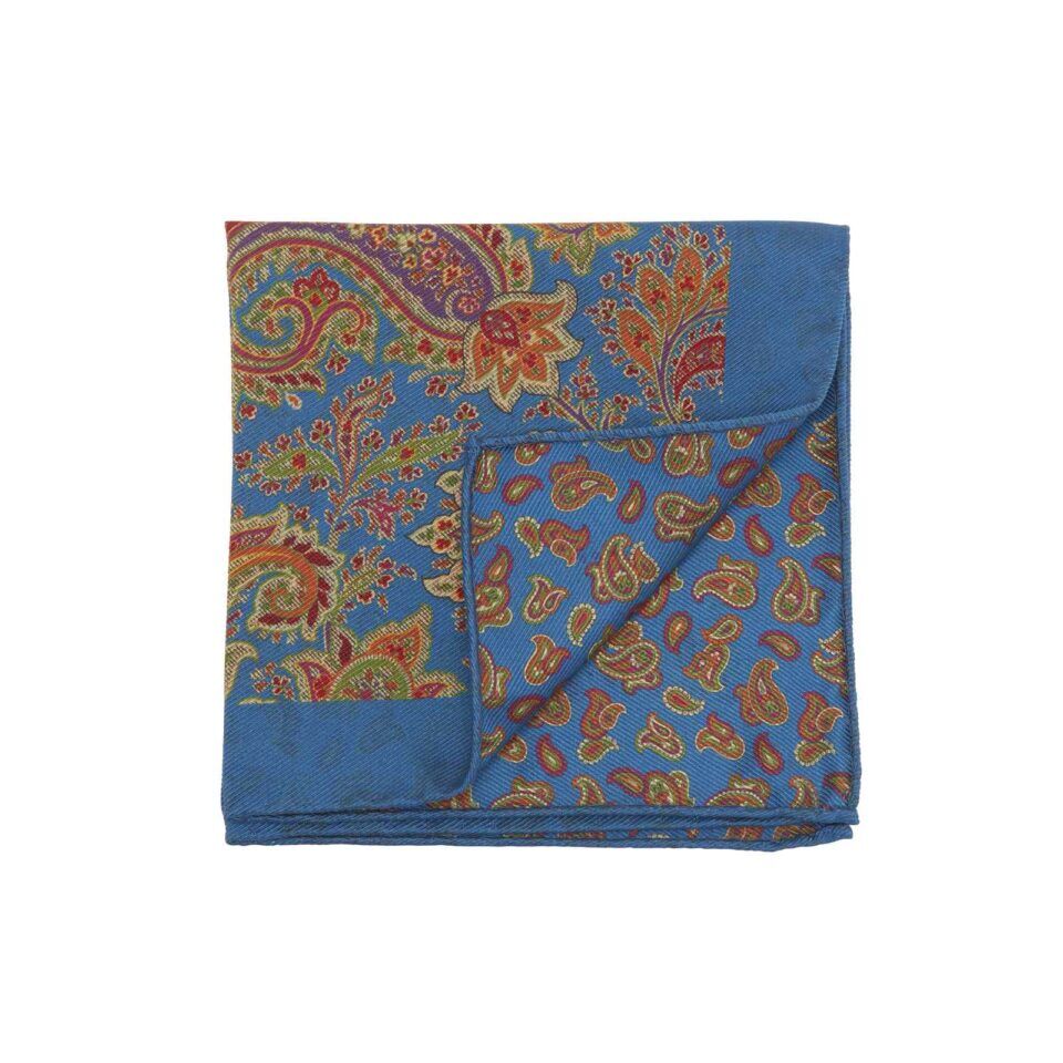 (product) Blue Double Sided Multicolor Floral and Paisley Pocket Square