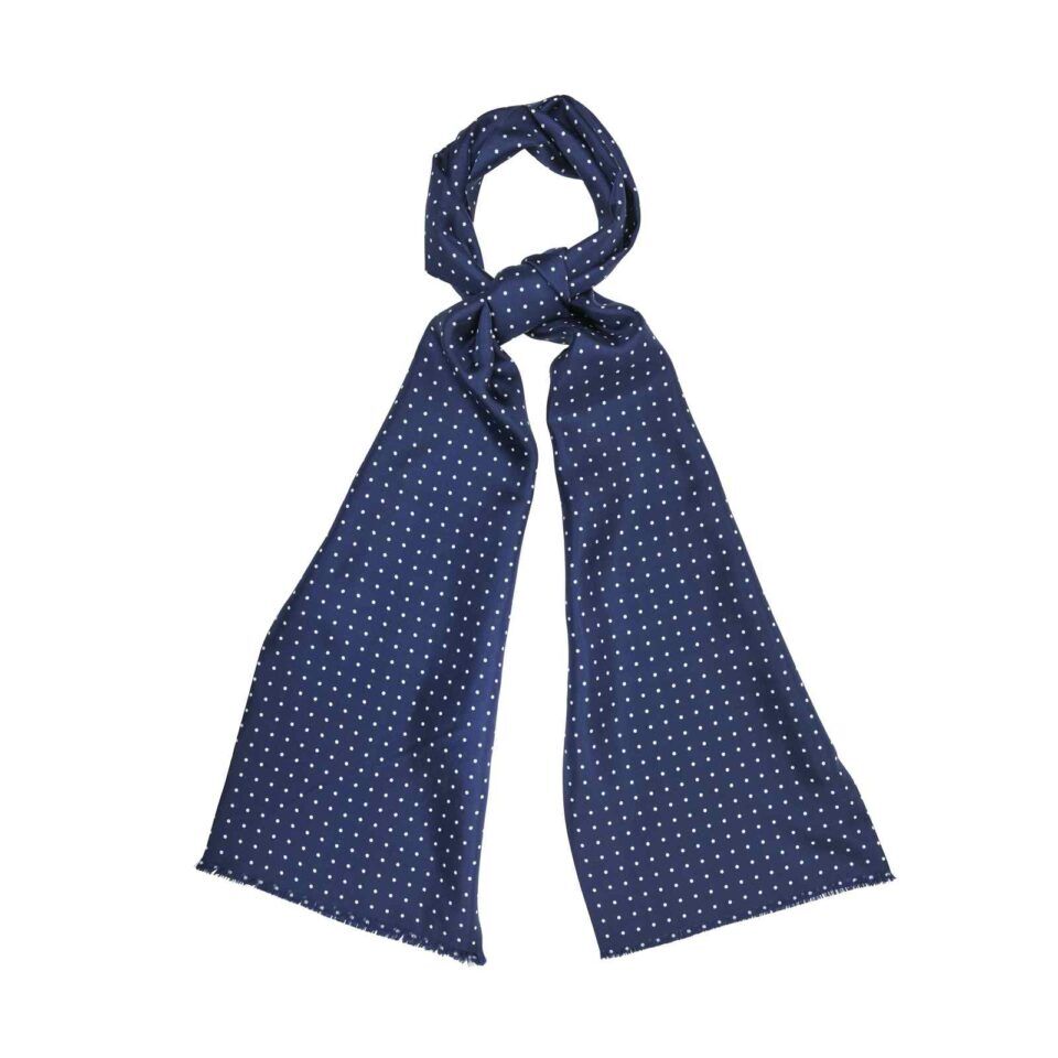 (product) Navy Silk Scarf with White Dots, Looped